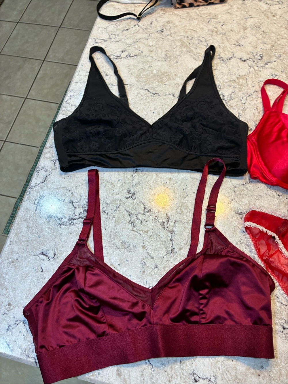 Black Lace Bralette, Burgundy bra & Red Satin Bra and Panty Set -Women Intimates - Picture 3 of 9